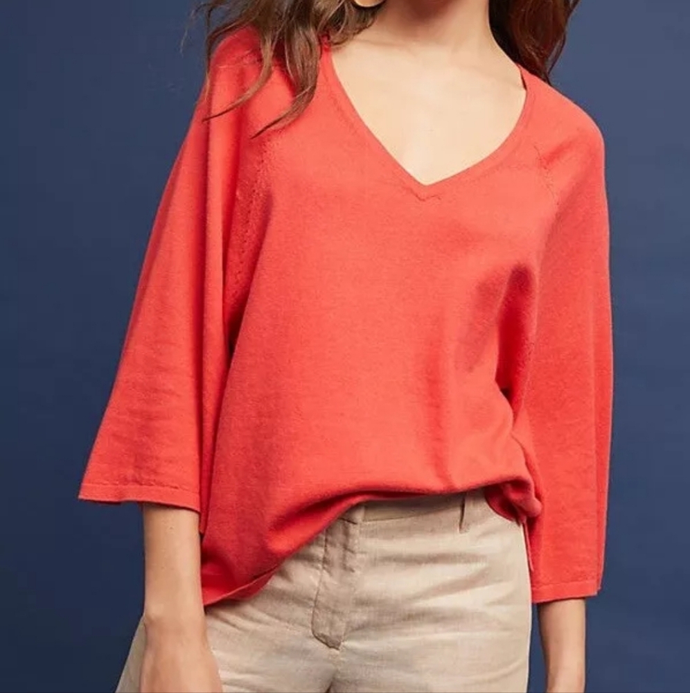 Anthropologie Moth Eastward V-Neck Pullover Cashmere Blend Red Size M Medium